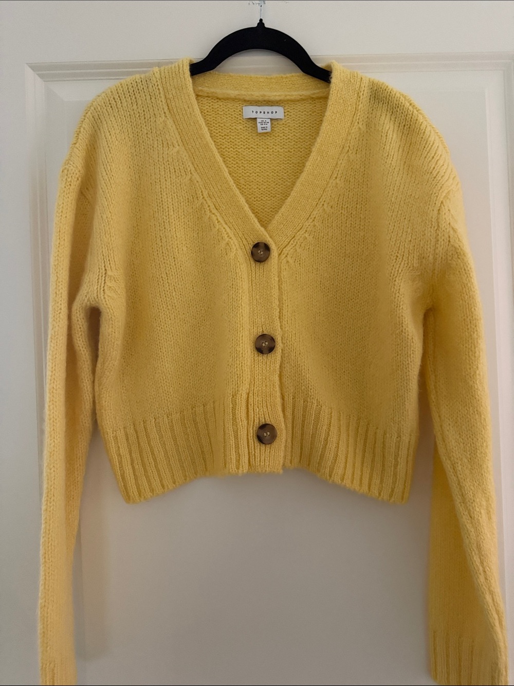 Topshop Soft Yellow Cropped V-Neck Cardigan